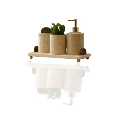Marleth Brown Handmade Four-piece Marble Bathroom Set With Tray, Beige & Crescent Detail