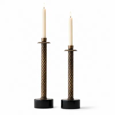 Marleth Brown Herringbone Candle Holder Set