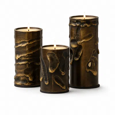 Marleth Brown Modern Brass Candle Holder Set