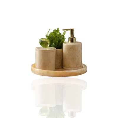 Marleth Brown Round Marble And Crystal Bathroom Set & Beige Marble, Four-pieces