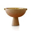 Marleth Brown Travertine Pedestal Bowl – Natural Stone With Brass Handles