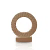 Marleth Brown Travertine Ring Sculpture – Hand-carved Circle Accent On Stone Base
