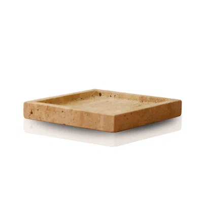 Marleth Brown Travertine Square Tray – Hand-carved Natural Stone Accent