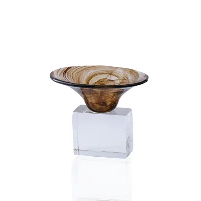 Marleth Brown / White Amber Swirl Hand-blown Glass Nut Bowl In Multi