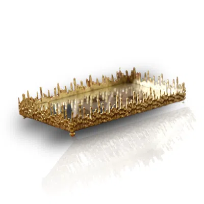 Marleth Dory Sculptural Gold Tray With Mirrored Base
