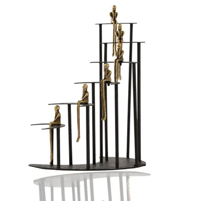 Marleth Gold Abstract Seated Figures Sculpture Brass & Black Metal Decorative Art