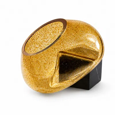 Marleth Gold Asymmetric Amber Glass Bowl With Cube Base