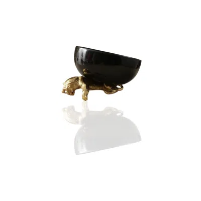 Marleth Gold / Black Black Marble Bowl With Gold Tiger Stand In Multi