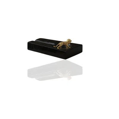 Marleth Gold / Black Black Marble Cigar Ashtray With Gold Lion Detail