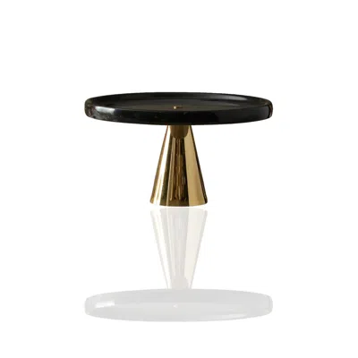Marleth Gold / Black Black Marble Serving Stand With Brass Cone Base In Multi