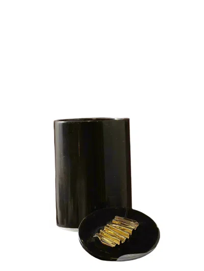 Marleth Gold / Black Black Marble Tissue Holder Bin With Gold Accent Lid In Multi
