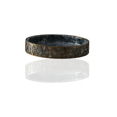 Marleth Gold / Black Black Marble Tray With Geometric Brass Detailing In Multi