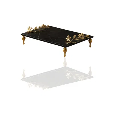 Marleth Gold / Black Black Marble Tray With Gold Olive Branch Accents In Multi