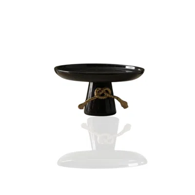 Marleth Gold / Black Black Pedestal Marble Serving Stand With Rope Accent In Multi