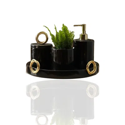 Marleth Gold / Black Gold Ring Luxury Marble Bathroom Set – Black Marble, Four-pieces Set In Multi