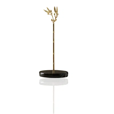 Marleth Gold / Black Golden Brass Napkin Holder & Black Marble Base With Wheat Motif In Multi