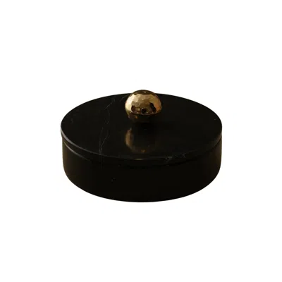 Marleth Gold / Black Handmade Black Marble Box Brass-handled – Luxe Round Storage Jar In Multi