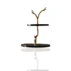 Marleth Gold / Black Luxury Two-tier Black Marble Stand With Gold Branch Detail In Multi