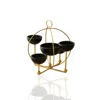 Marleth Gold / Black Set Of Five Black Marble Bowls With Gold Planet Stand