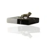 Marleth Gold / Black / White Black & White Marble Square Ashtray With Silver Lion Detail