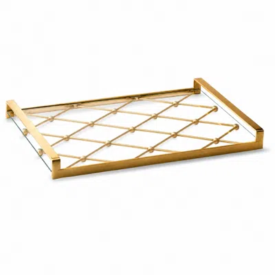Marleth Gold Glass Lattice Tray Brass Frame