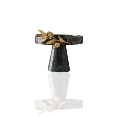 Marleth Gold / Grey Black Marble Cake Stand With Gold Pomegranate Detail In Multi