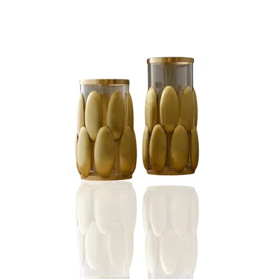 Marleth Gold Hue Modern Glass Vases, Set Of Two