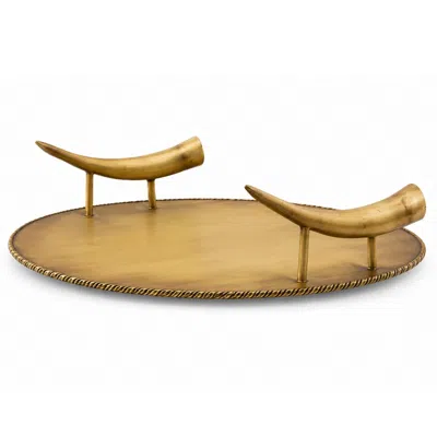 Marleth Gold Round Brass Tray Genuine Horn Accents