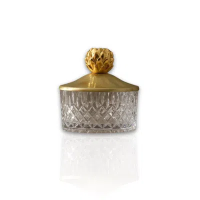 Marleth Gold / White Cut Glass Bowl With Gold Brass Lid