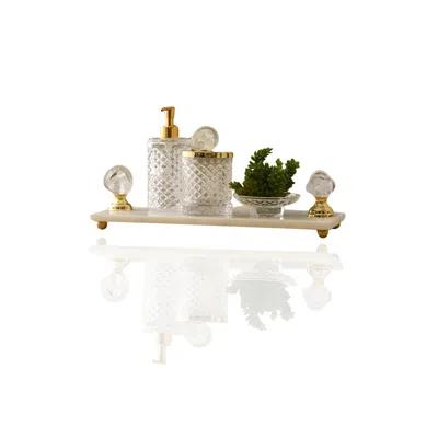 Marleth Gold / White Handmade Five-pieces Marble & Glass Bathroom Set With Tray