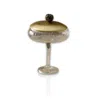Marleth Gold / White Large Gold Footed Glass Serving Stand With Brass Lid & Black Handle
