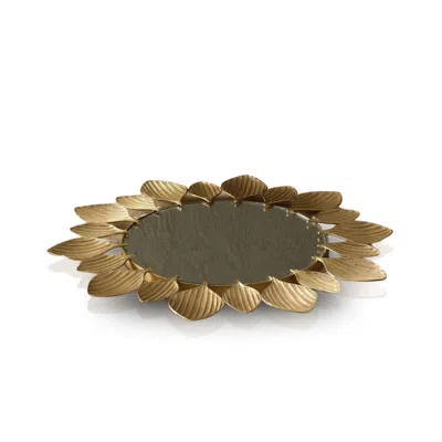 Marleth Gold / White Lotus-inspired Brass Tray With Mirrored Center – Gold Finish In Multi