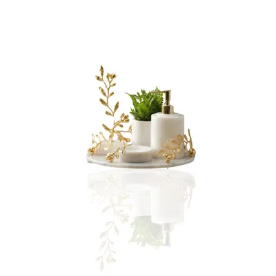 Marleth Gold / White Olive Branch Marble Bathroom Set & White Marble, Four-pieces Set