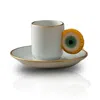 Marleth Gold / White Porcelain Espresso Cup With Gold Evil Eye Accent & Matching Saucer