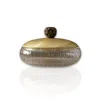 Marleth Gold / White Ribbed Glass Serving Bowl With Gold Brass Lid & Black Handle
