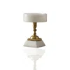 Marleth Gold / White Round White Marble Serving Stand With Brass Pedestal In Multi