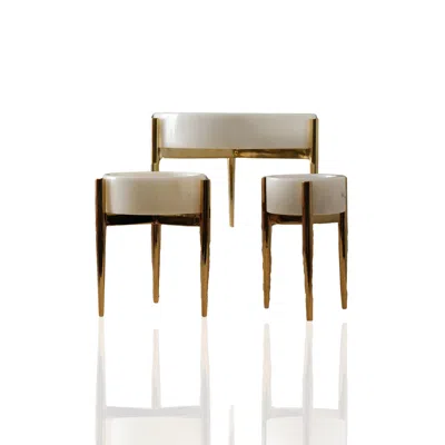 Marleth Gold / White Set Of Three White Marble Serving Bowls With Brass Stands