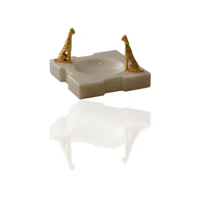 Marleth Gold / White White Marble Ashtray With Gold Cheetah Accents In Multi