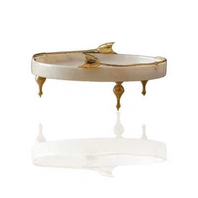 Marleth Gold / White White Marble Footed Serving Tray With Twin Tulip Detail In Multi