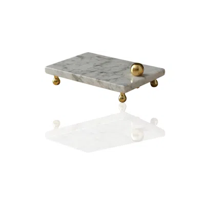 Marleth Gold / White White Marble Rectangular Serving Board With Gold Sphere Detail