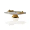 Marleth Gold / White White Marble Serving Stand With Twin Gold Fish Detail