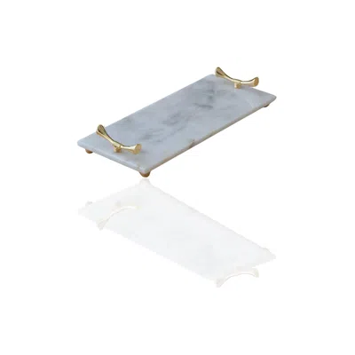 Marleth Gold / White White Marble Tray With Gold Bow Handles In Multi