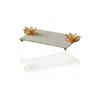 Marleth Gold / White White Marble Tray With Gold Lotus Flower Handles