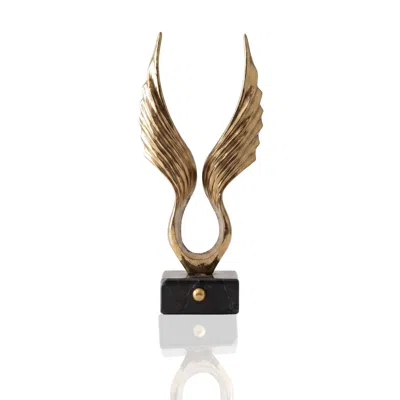 Marleth Gold Wing Sculpture On Black Marble Base