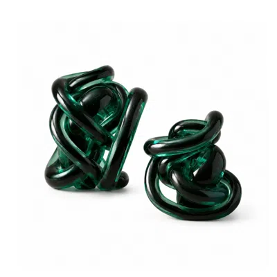 Marleth Green Emerald Glass Knot Sculpture, Set Two