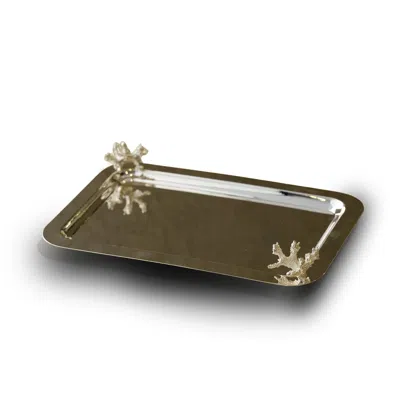 Marleth Large Silver Tray With Twin Coral Handles