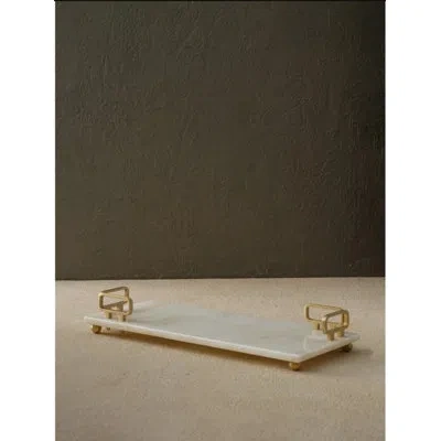 Marleth L-shaped Square Tray With Handles In White;gold