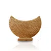Marleth Neutrals / Brown Crescent Travertine Sculpture For Interior Display, Beige Stone & Textured Form