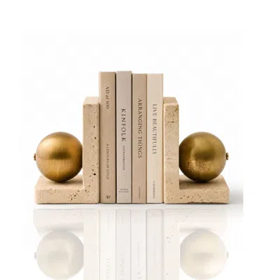 Marleth Neutrals / Gold Brass Sphere Bookends, Set Two