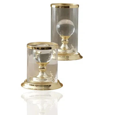 Marleth Neutrals / Gold Glass Dome Candle Holders With Gold Base – Set Of Two